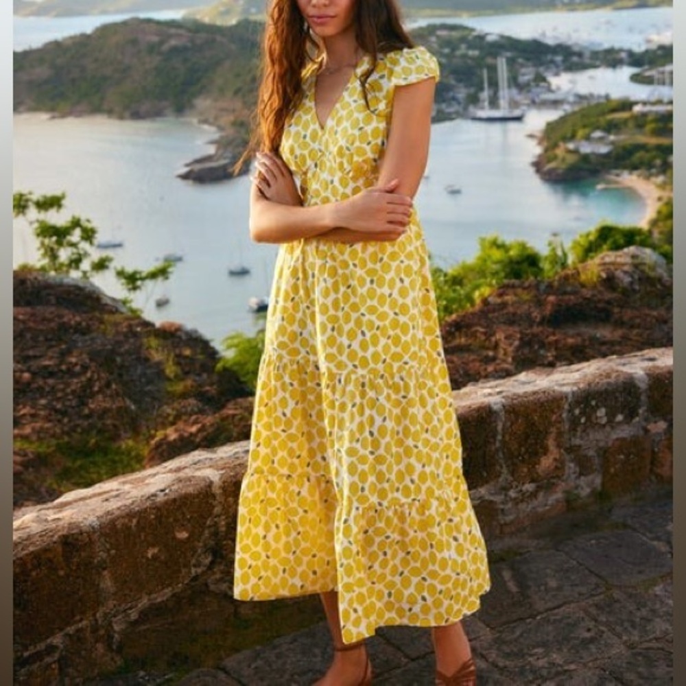 Boden Yellow Printed Midi Dress